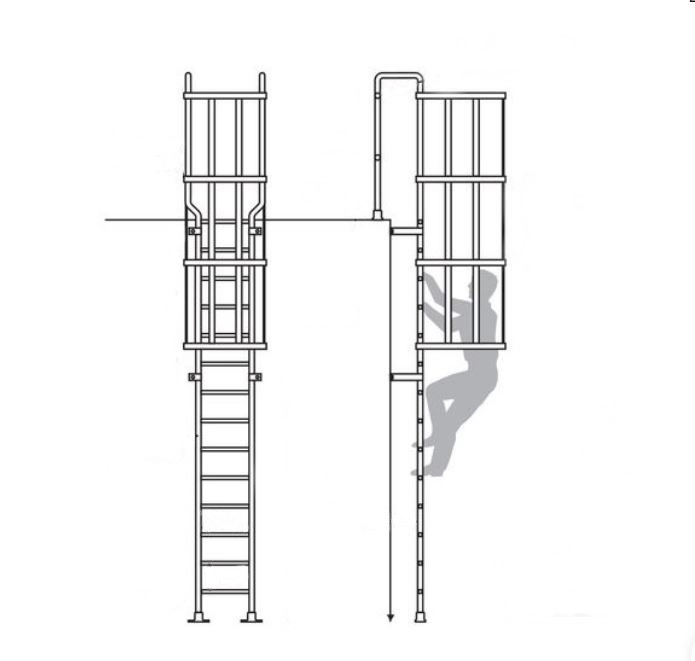CAD drawing showing the design and layout of fire escape and platform access ladders
