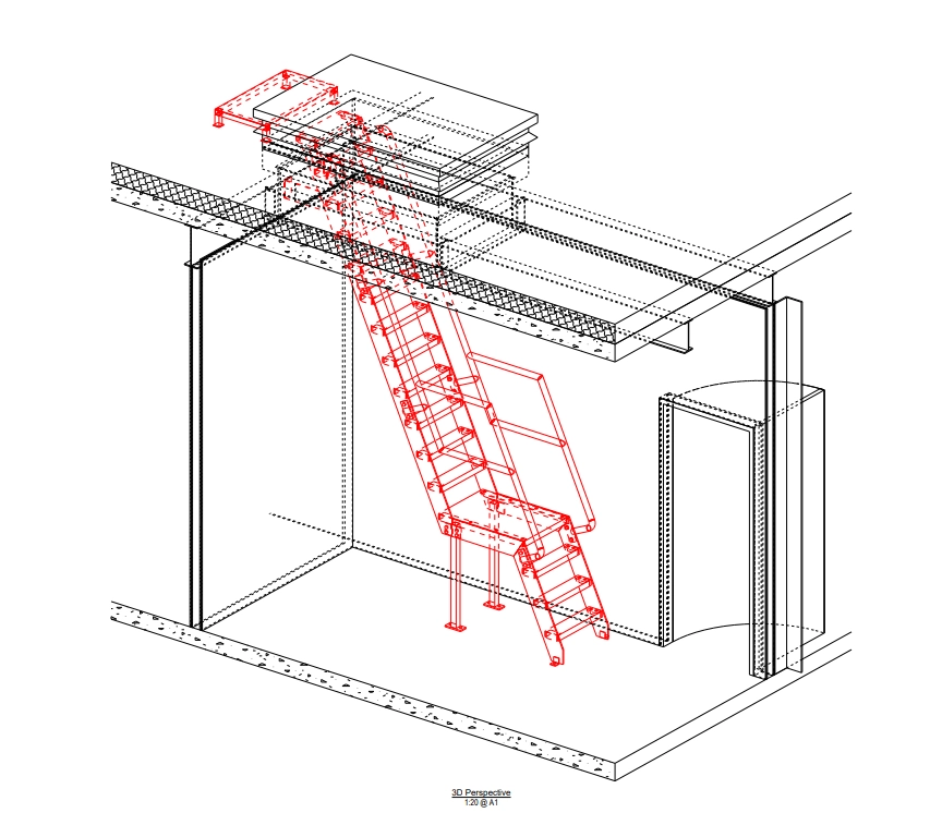 Technical CAD drawing of access platform ladders design
